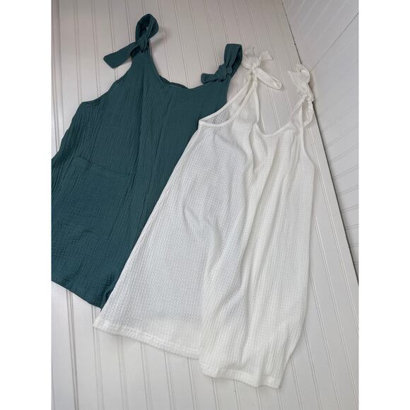 NWT Cupshe Pinafore Romper & Waffle Knit Beach Tie Shoulder Cover Up BUNDLE Sz L - Picture 2 of 8